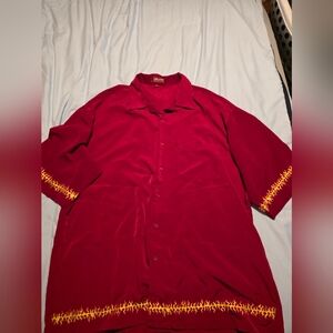 Vintage JNCO Jeans Red Casual Button Down Shirt with Yellow Embroidery